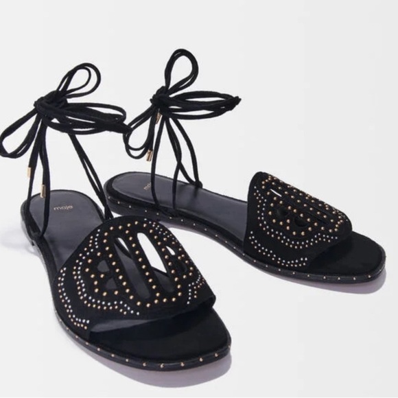 NWT MAJE Flat Tie Sandals with Studs in sz. EU 38 - Picture 1 of 7